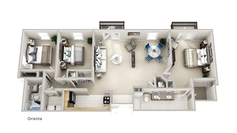 a 3d floor plan of a house with a bedroom and a living room